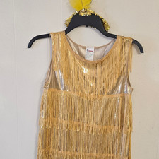InCharacter Gold Sequined Fringe Flapper Dress Costume 1920s Theme Size S