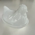 Vintage Hazel Atlas White Milk Glass Hen On Nest Candy/Trinket Dish