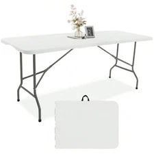 4FT/5FT/6FT/8FT Folding Tables White Foldable Table, Fold-In-Half-Zenga