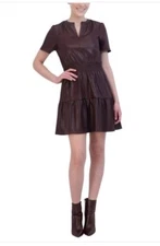 NWT VIGOSS 1801186 SOLID BLACK FAUX LEATHER DRESS SZ S #G686