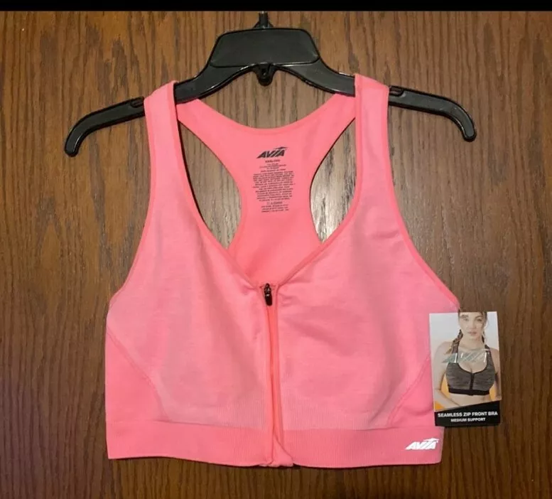 Avia Sports Bra Size 3XL Pink Padded Zip Front