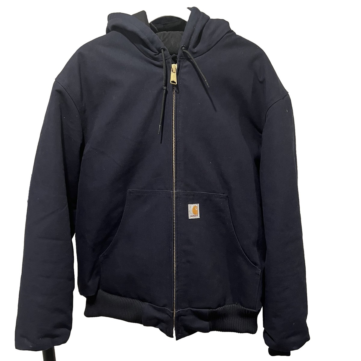 VTG Carhartt Hooded Full Zip Duck Canvas Navy Blue Coat