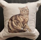 Cat Pillowcase Throw Pillow Home Decor Cat Face Tabby Cat Lovers Linen 14" x 14"