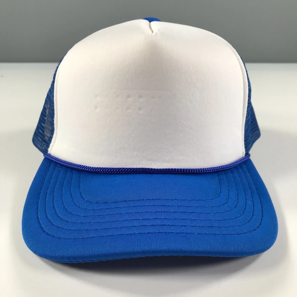 Trucker Hat White Front Blue Mesh One Adult Size Blank Snapback