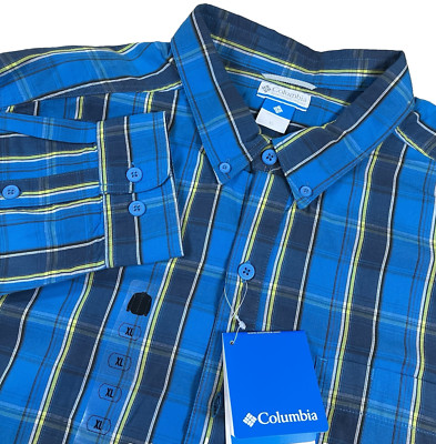NEW COLUMBIA Mens XL Blue Stripe Long Sleeve Out & Back Button Down Shirt AM7242