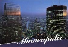 Postcard Minnesota Minneapolis Norwest Building and IDS Building Night Skyline