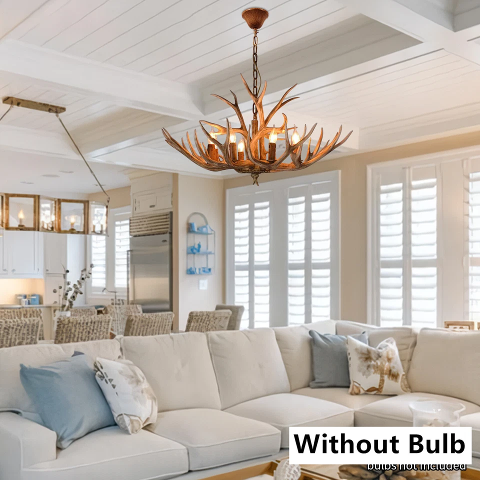 6-Heads Antler Chandelier Light Deer Horn Dining Restaurant Pendant Lamp Resin - Image 3 of 4