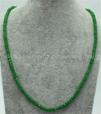 7 Rows Faceted Green Jade Rondelle Bead Necklace - 17-23" Adjustable, Silver Plated