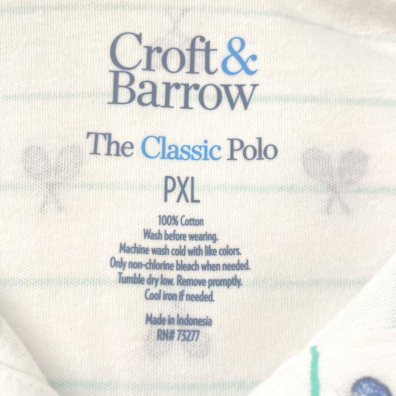Croft & Barrow Classic Polo Shirt Womens Size PXL White Tennis Racquet Design F
