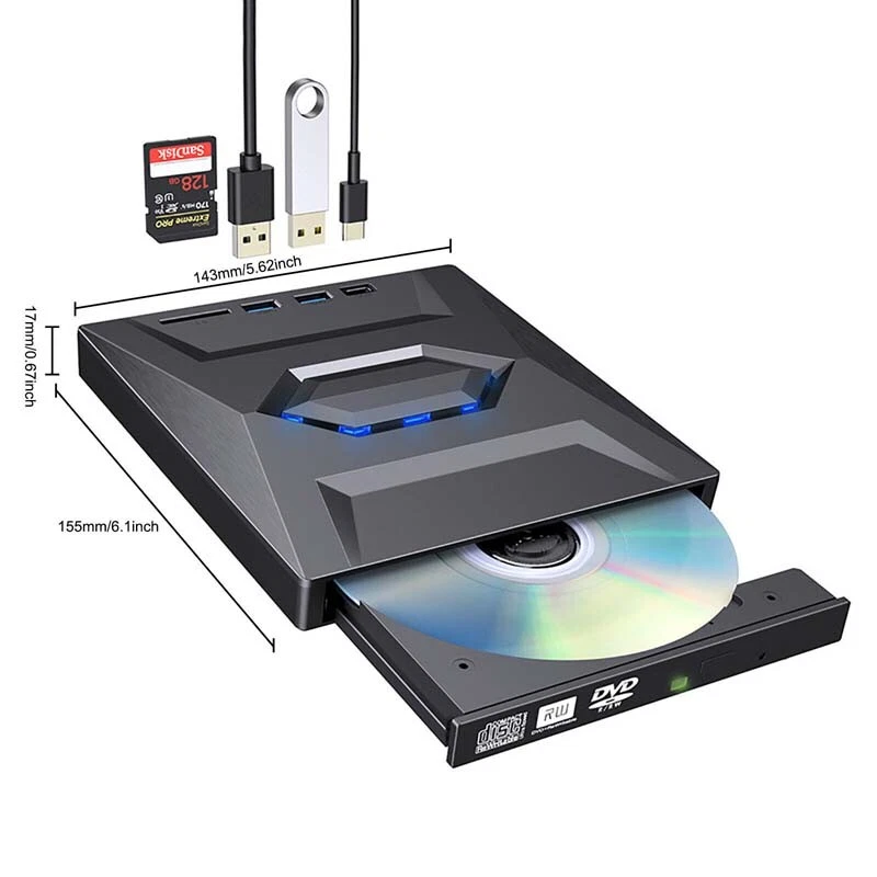 Externes CD/DVD Laufwerk USB-3.0+Type-C Brenner Player,Für-PC-Laptop Windows 11 - Bild 2 von 4