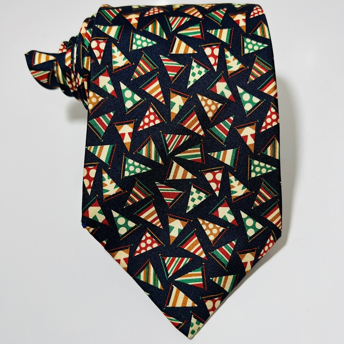 Genuine Burberrys Dark Blue Silk Tie w Various Multicolor Flags