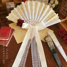 Lace Hand Held Folding Fan Rose Bow Ribbon Lolita Gothic Retro Vintage Look