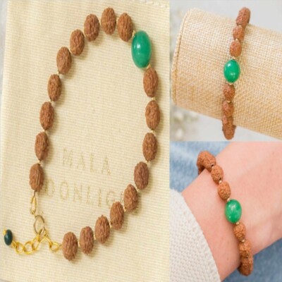 8mm Natural green jade Rudraksha Beads Bracelet Yoga Energy cuff men mala