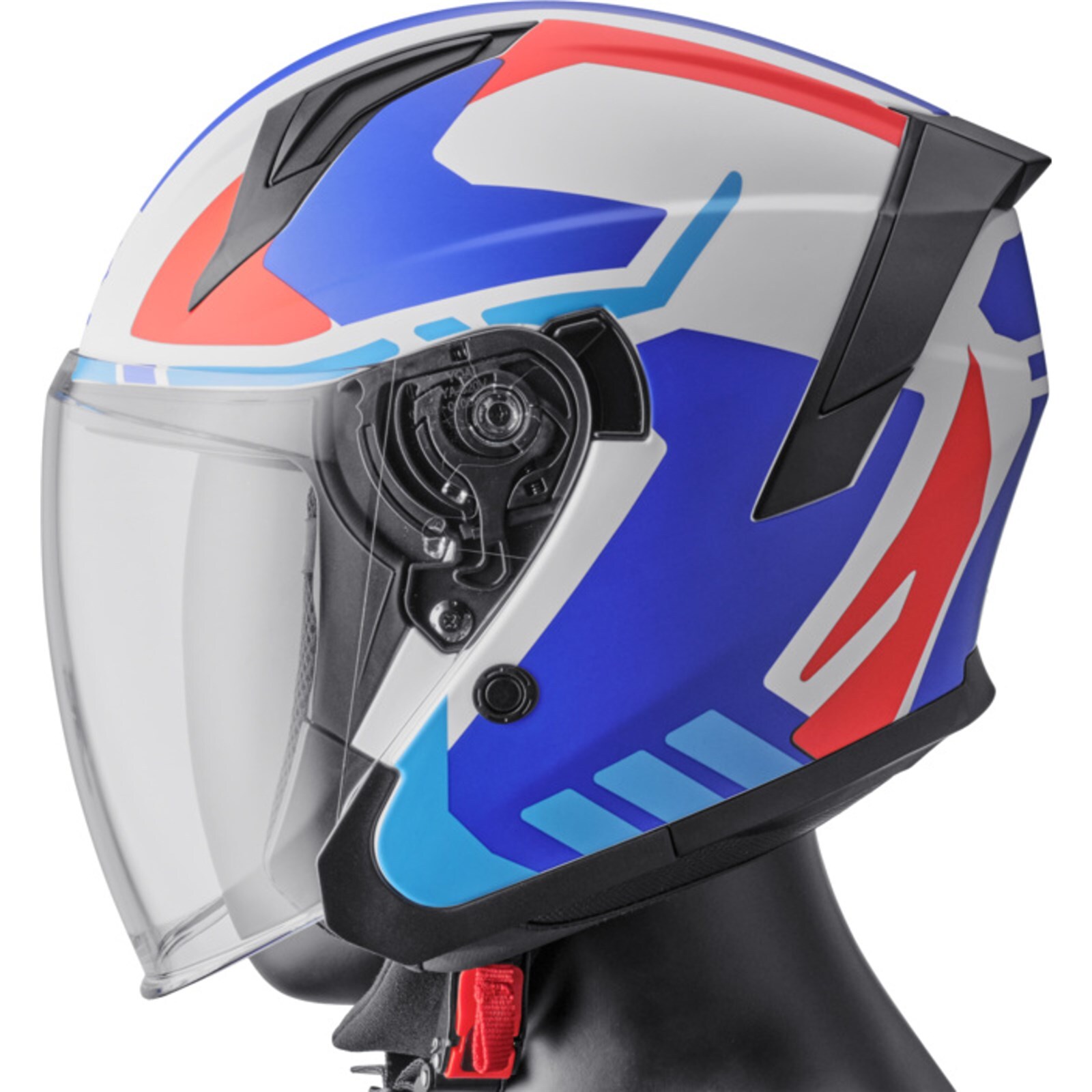 Motorrad Helm Xl - Gms Vectus - Jethelm Mit Langem Visier Weiß-Blau-Rot Matt-image