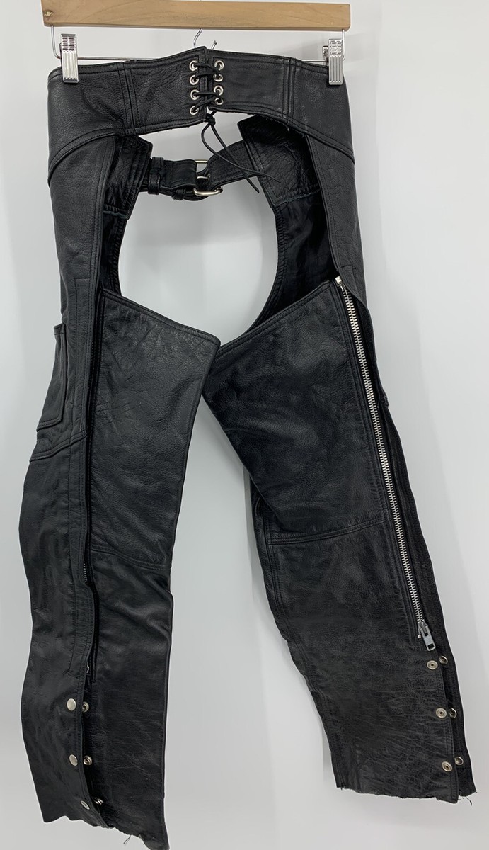 Hudson Leather Motorcycle Riding Chaps Zip Snap Size XS Black