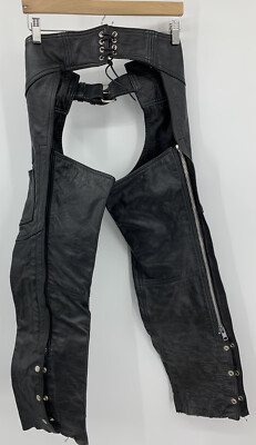 Jambières Cuir Talon Vintage – Noir – Zip-up Chaps – Taille Unique Adulte – Ceinture Ajustable