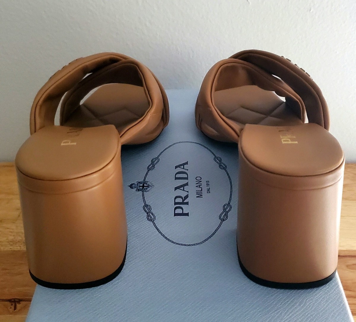 🔥$1,120🔥PRADA Caramel Criss Cross Leather Sandal, 65mm