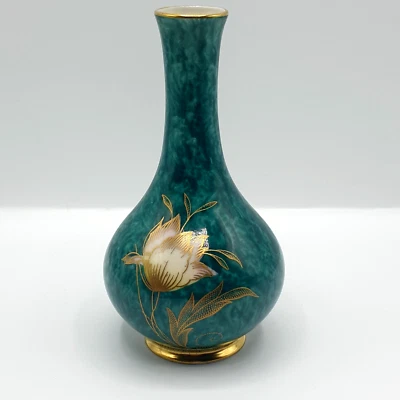 Vase Vert Emeraude porcelaine Royal Porzellan Bavaria K.M, fait main Germany - Photo 1/4