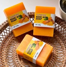 3-Pc Turmeric Kojic Acid Skin Whitening Bar Soap Removes Oil Cleanser USA Stock