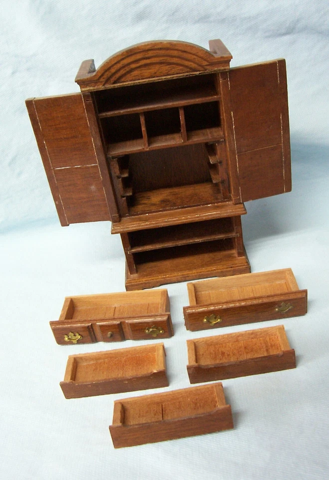 Muebles para casa de muñecas 1:12 Armario Miel Pino Cama Habitación Madera Cajones (A1) Foto 3 de 4