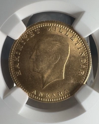 1923 35 Turkey 100K Kurush GOLD Coin NGC MS64 VERY RARE! Cracked Case See Pics!