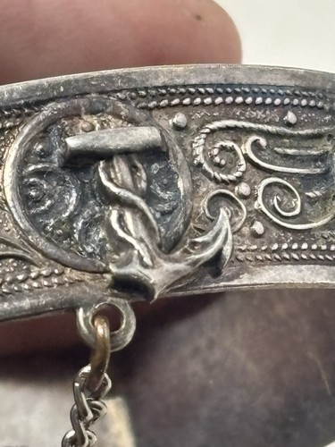 Unusual Antique Sea Themed Hinged Bracelet Shrimp Anchor Silver And Silver Tone - Picture 9 of 9