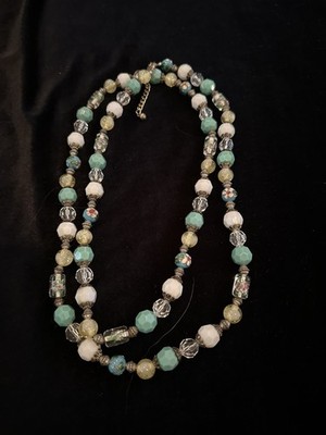 PD Premier Designs Pastel Chunky Cloisonné Enamel Glass Beaded Necklace 48''
