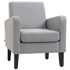 Armchair Light Grey Linen-Feel Fabric Rubber Wood Legs 66x72x74cm Compact Small