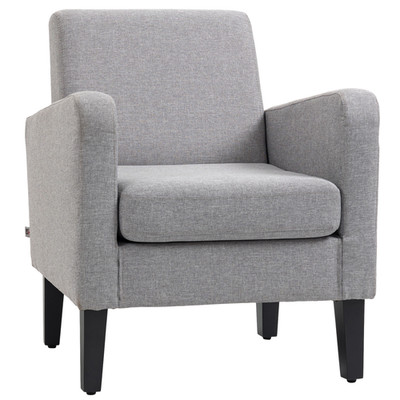 Sessel hellgrau Leinen-Feel Stoff Gummi Holz Beine 66x72x74cm kompakt klein