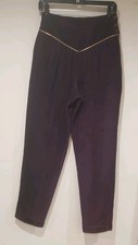 Vintage 80s Gold Trimmed Purple Side Zip/Button Corduroy Genie Ankle Pants 9/10