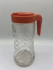 Anchor Hocking TANG Pitcher Swirled Glass Orange Handled Lid 1 Qt 70s Retro Vtg