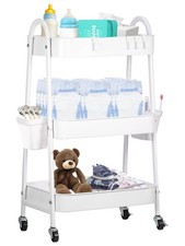 Baby Diaper Caddy Cart 3-Tier Metal Rolling Cart Nursery Storage Organizer for B