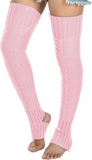 Women's Cable Knitted Thigh high Leg Warmers Extra Long One Size, Pink-826