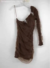 Zara Womens Brown One Shoulder Long Sleeve Cut Out Mini Dress Size Medium