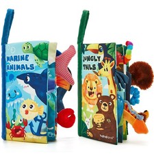 hahaland Baby Toys 0-6 Months - Crinkle Books for Babies 2-Pack, Soft Cloth Sens