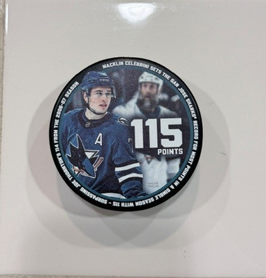San Jose Sharks Macklin Celebrini 2026 Record 115 Points Commemorative Puck