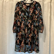 Philosophy Womens Petite Large Dress Boho Black Embroidered Mesh Empire Waist