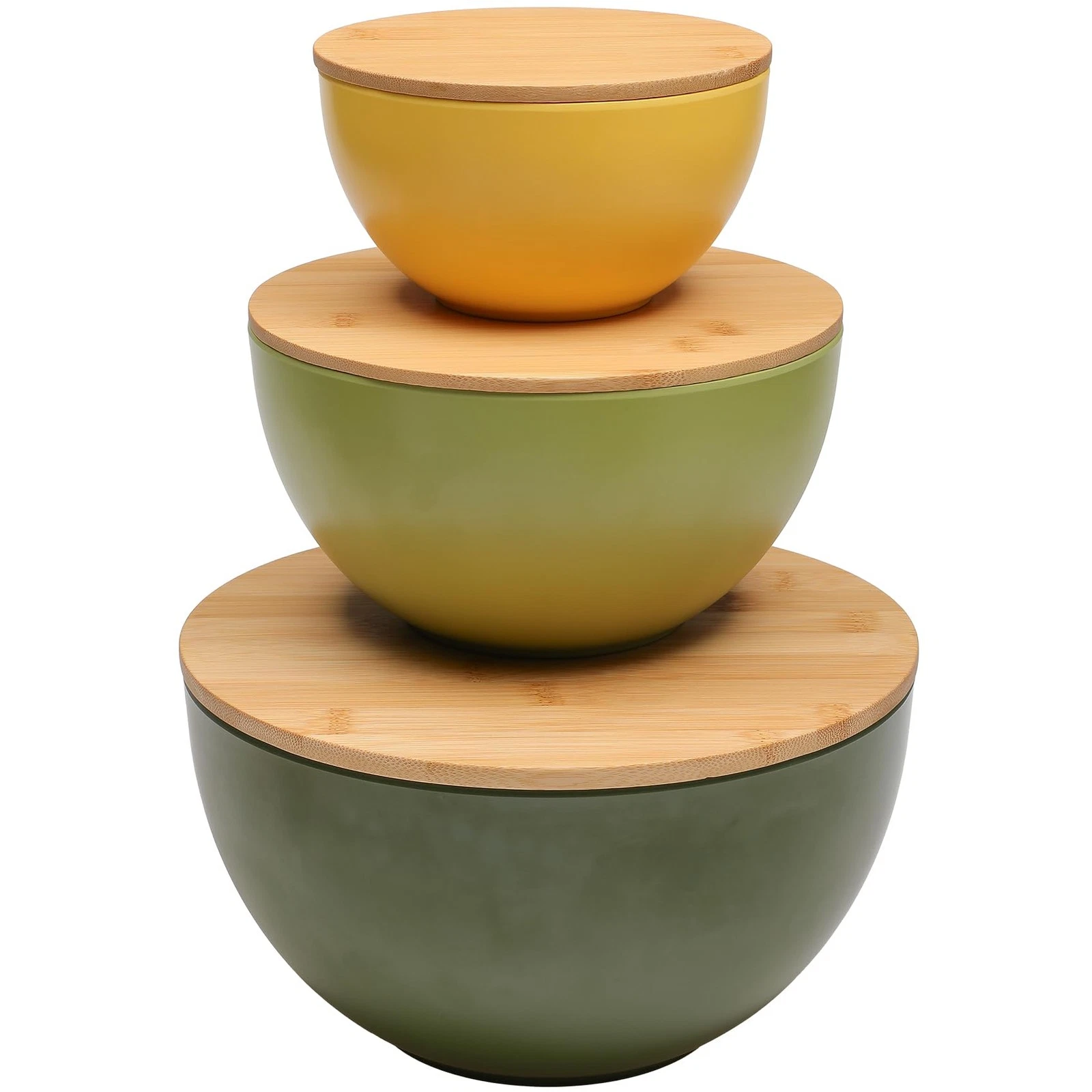 ECOWAY Salad Bowl Set of 3 w/ Bamboo Lids, Mixing & Nesting Bowls - BPA Free