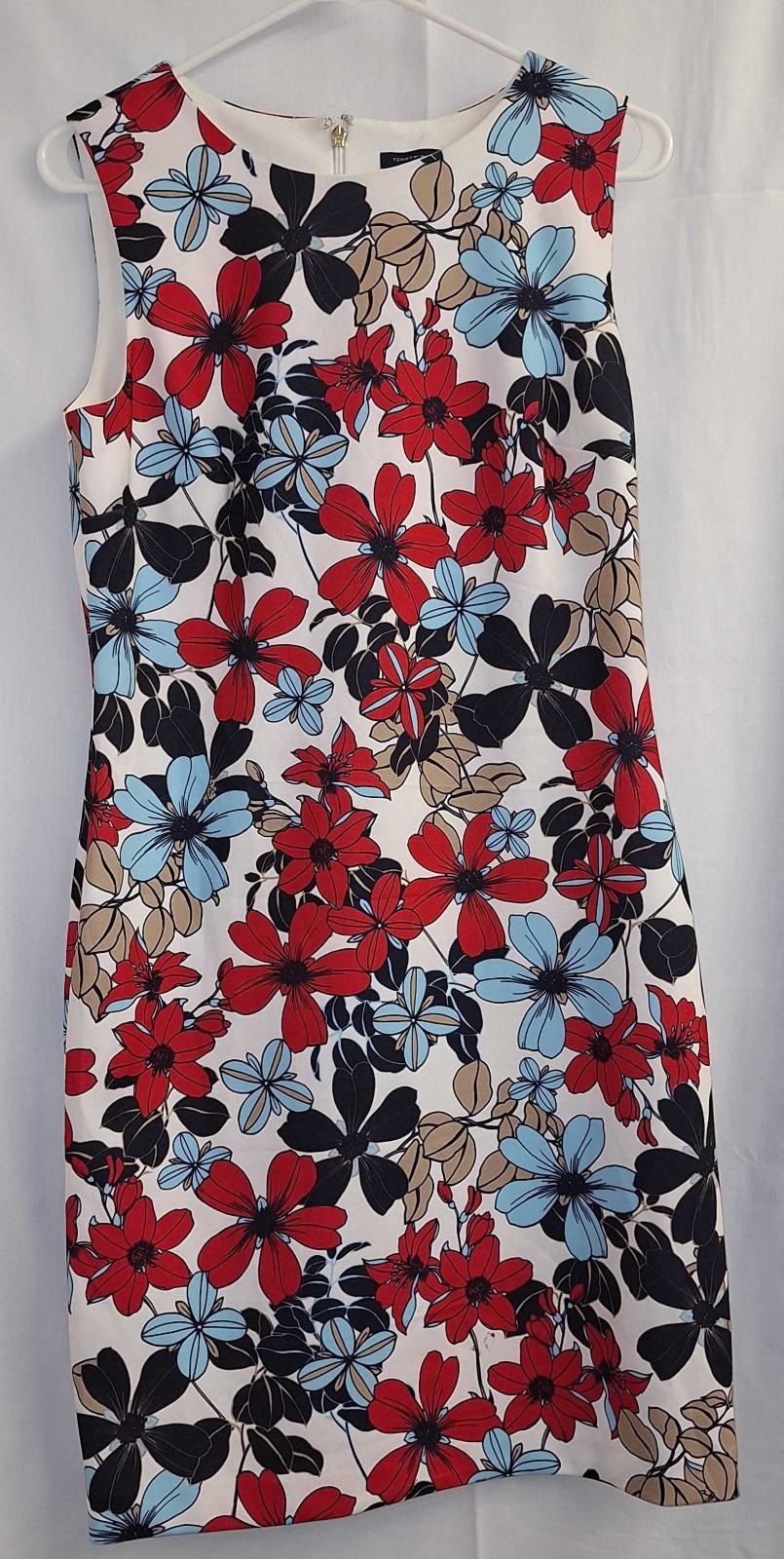 Tommy Hilfiger Floral Scuba Sheath Dress Size 10 Red White Blue Sleeveless Knee
