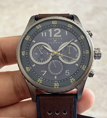 Joseph Abboud Men's Brown Leather Strap Watch Blue Dial Color