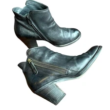 PAUL GREEN Black Leather Heeled Ankle Bootie Boots UK 5 US 7.5 Dual Zipper Mod