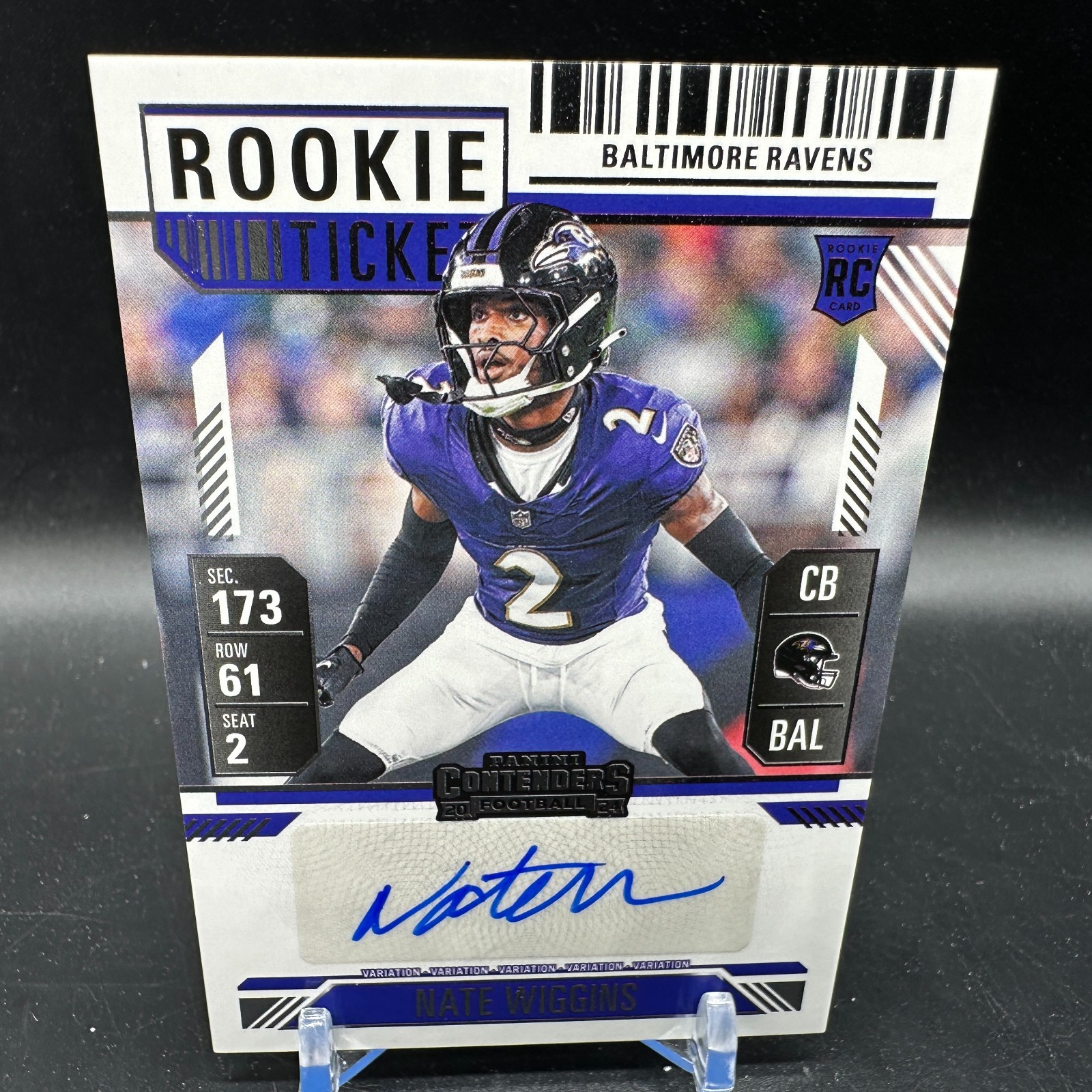 Nate Wiggins Auto Rookie Ticket Variation 2024 Panini Contenders #150 Ravens