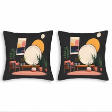 Set of 2 18x18in Throw Pillow Covers - Cozy Abstract Design in Orange Pink Blue