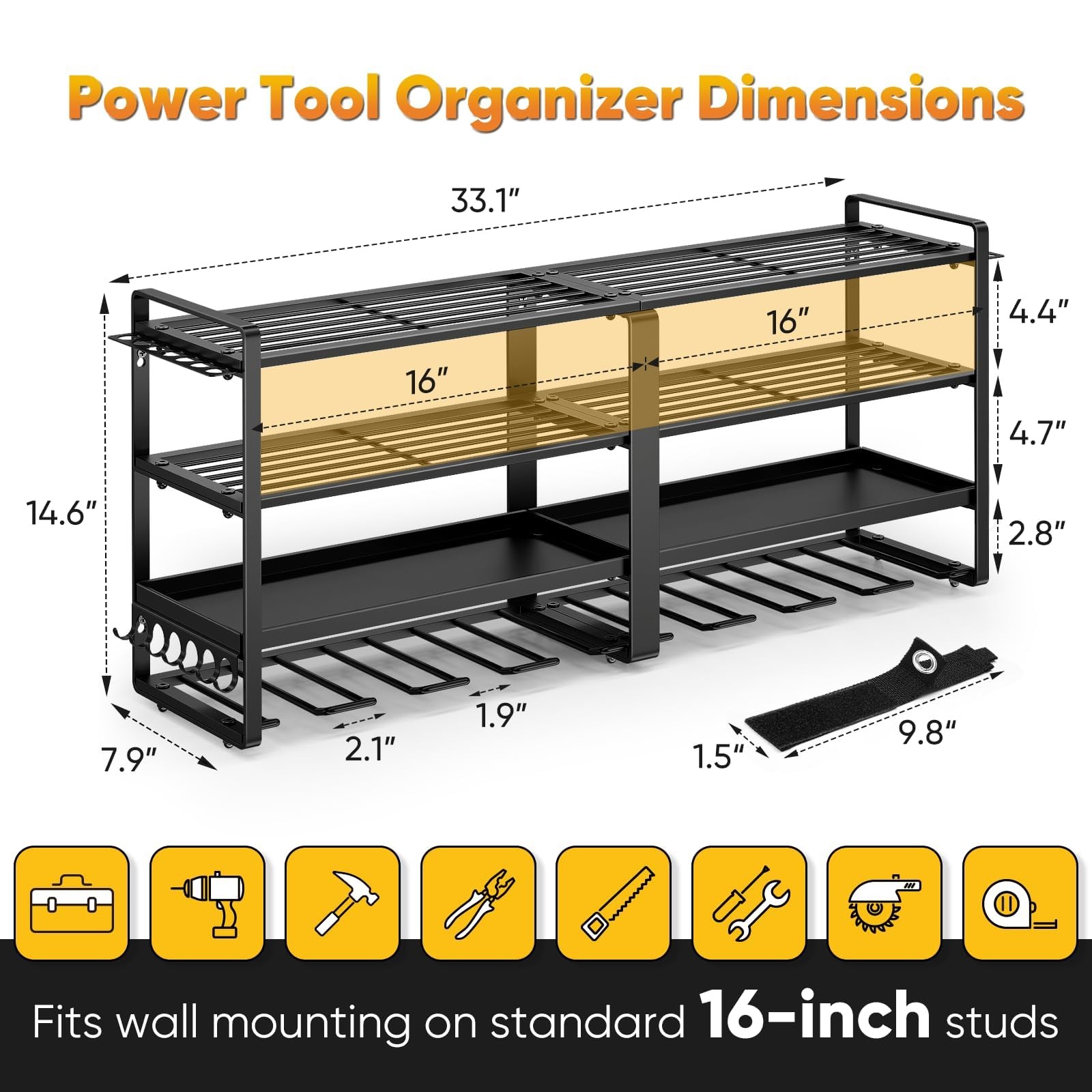 Power Tool Organizer Wall Mount Extended Large Heavy Duty Drill Holder 4 Layer G