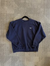 Vintage 90s Nike Crewneck Sweatshirt Made In USA Navy Swoosh Sweater Rare