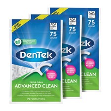 Selecciones de hilo dental DenTek Triple Clean Advanced Clean, sin rotura/trituración 75 unidades, paquete de 3