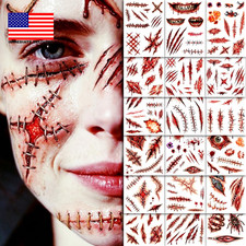 Halloween Fake Scar Tattoos for Face Body - 18 Large Sheets                