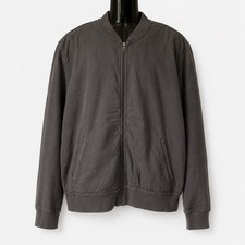 GAP Men s Bomber Jacket XL Gray Full Zip Soft Cotton Distressed Hem NWT