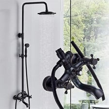 Exposed Shower Faucet System Rainfall Head Combo with Hand Shower Set Oil Rubbed