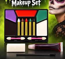Halloween Makeup Set Face Paint Palette with Crayons, Sponges & Fake Blood